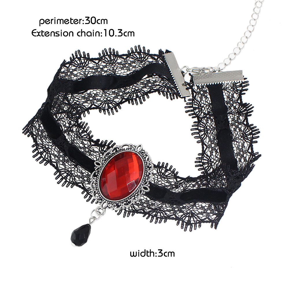 Gothic Velour Choker with Big Crystal Necklace