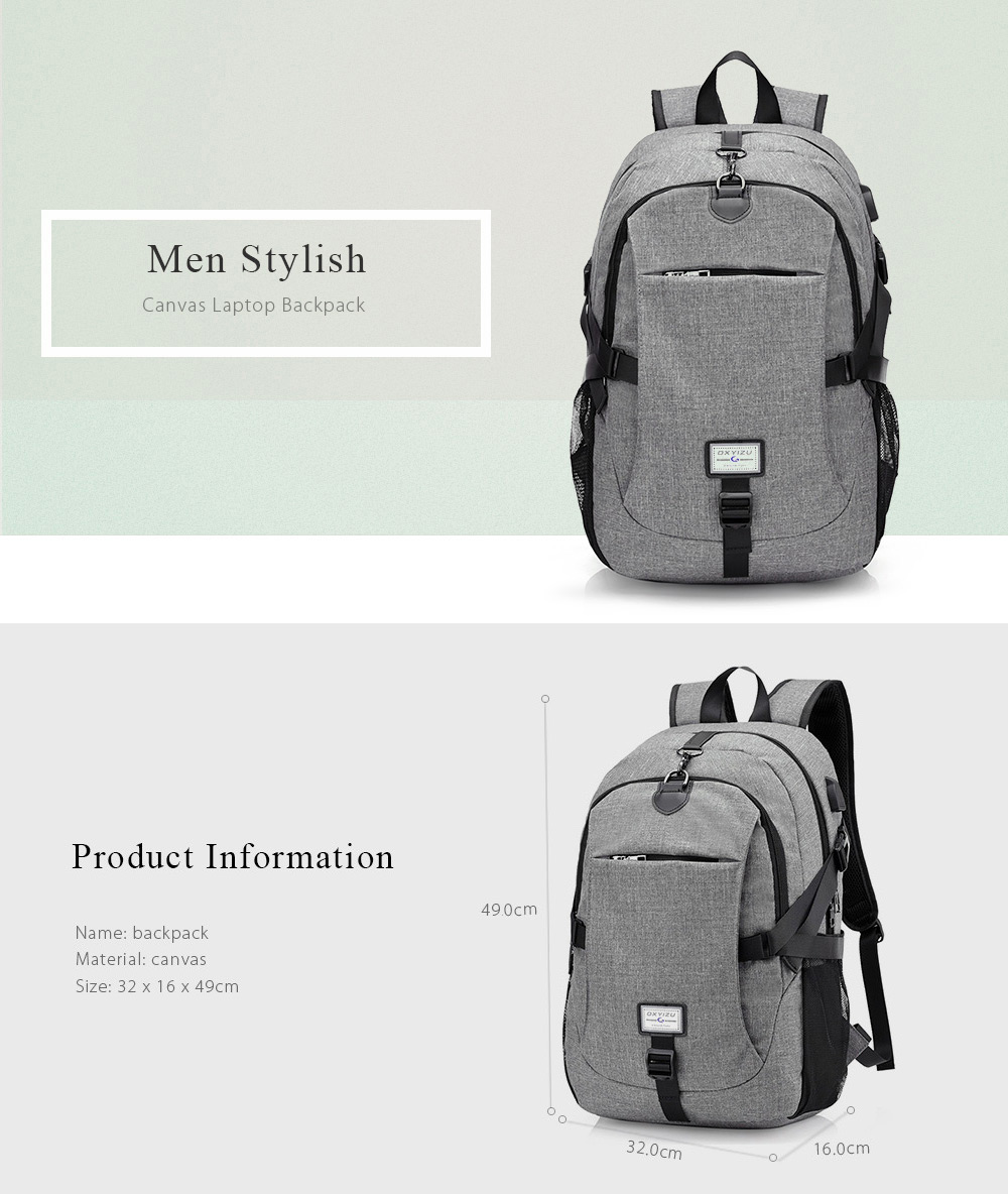 Casual Durable Canvas Backpack with USB Port for Men