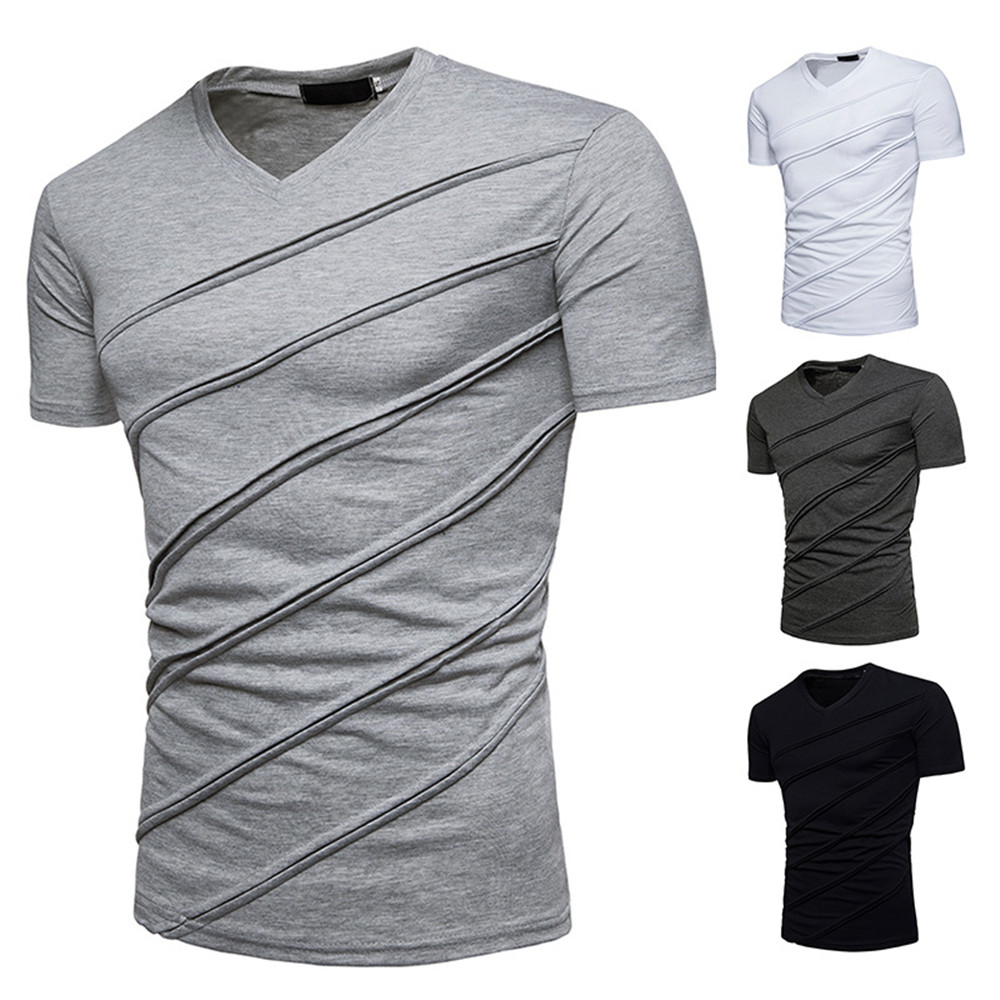 New Men's Pleated Short-Sleeved T-Shirt