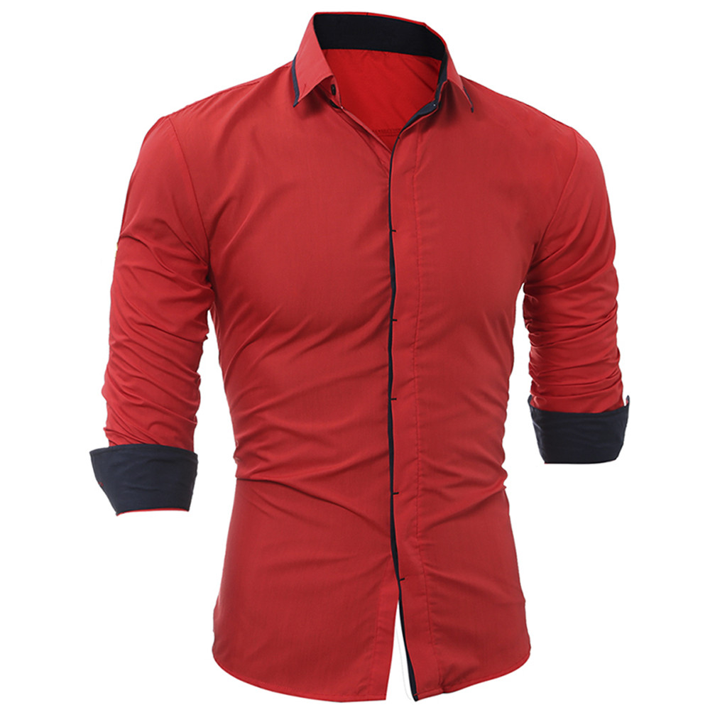 Classic Dark Door Smashing Color Edging Men's Casual Slim Long-Sleeved Shirt