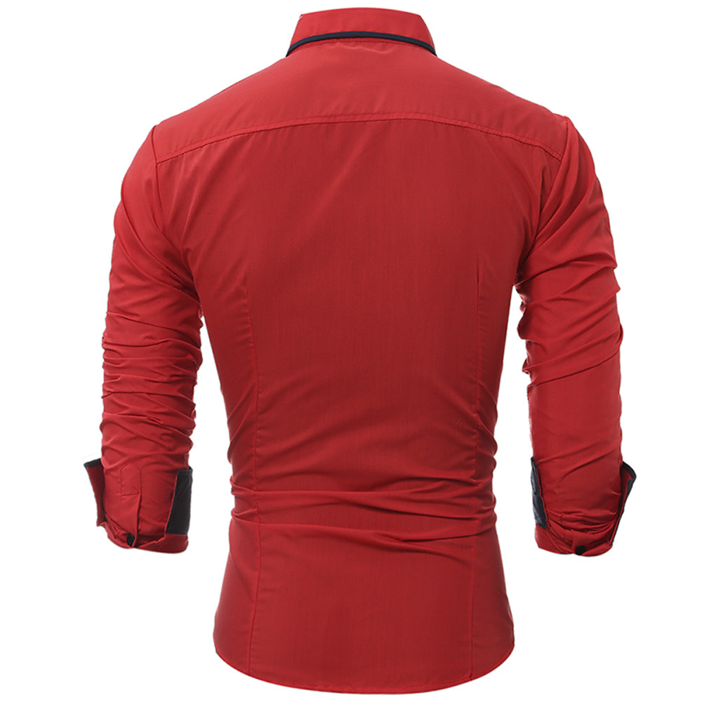 Classic Dark Door Smashing Color Edging Men's Casual Slim Long-Sleeved Shirt