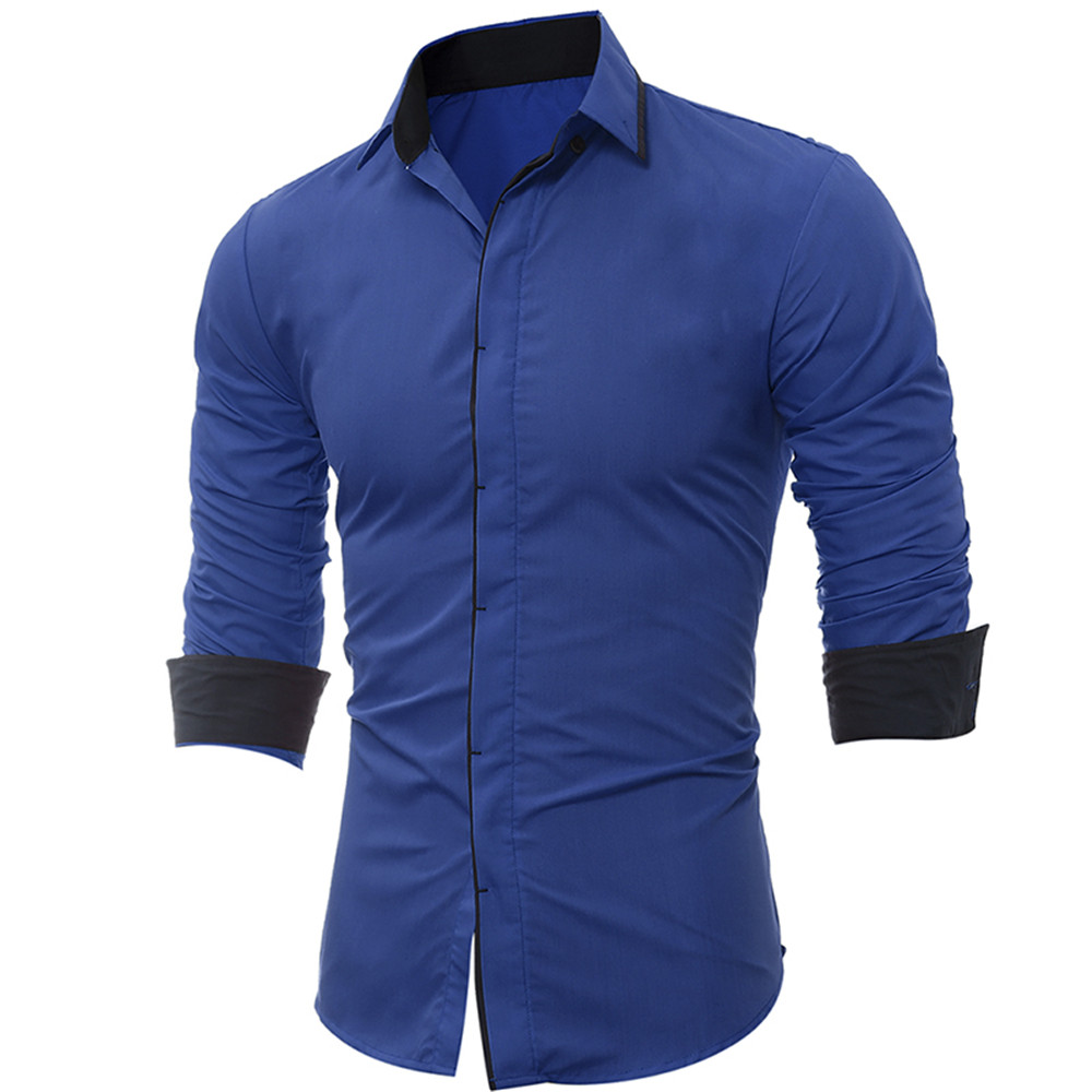 Classic Dark Door Smashing Color Edging Men's Casual Slim Long-Sleeved Shirt