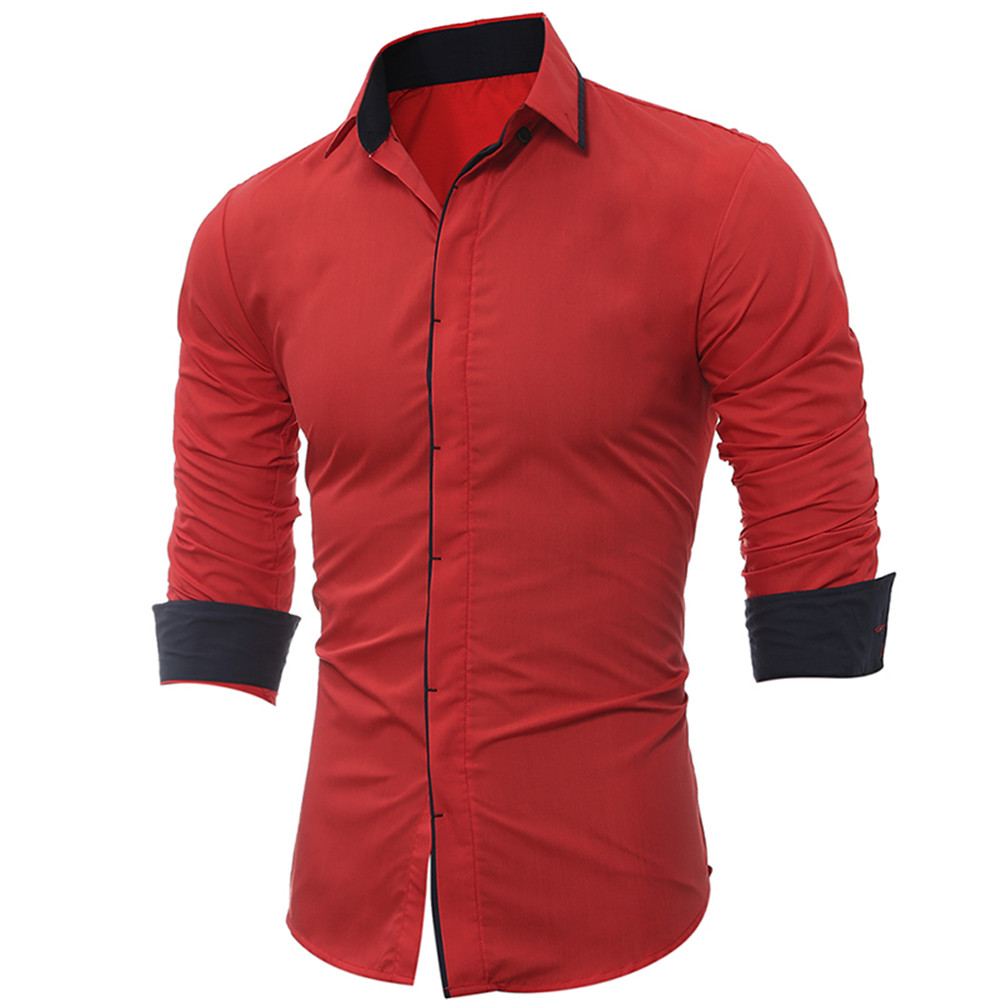 Classic Dark Door Smashing Color Edging Men's Casual Slim Long-Sleeved Shirt