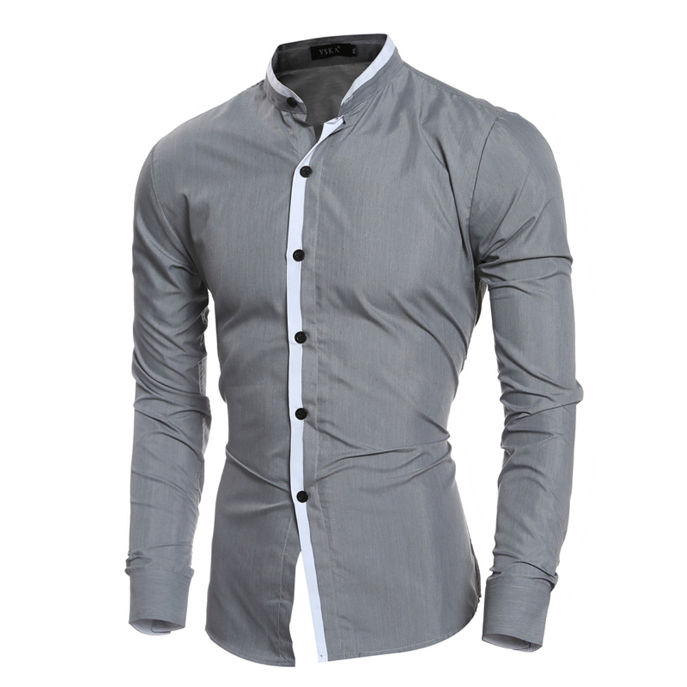 New Fashion Collar Color Matching Men's Casual Slim Long Sleeve Shirt