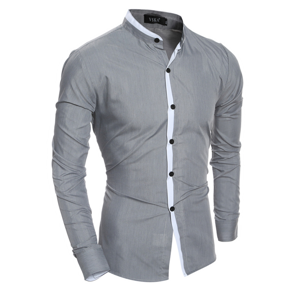 New Fashion Collar Color Matching Men's Casual Slim Long Sleeve Shirt