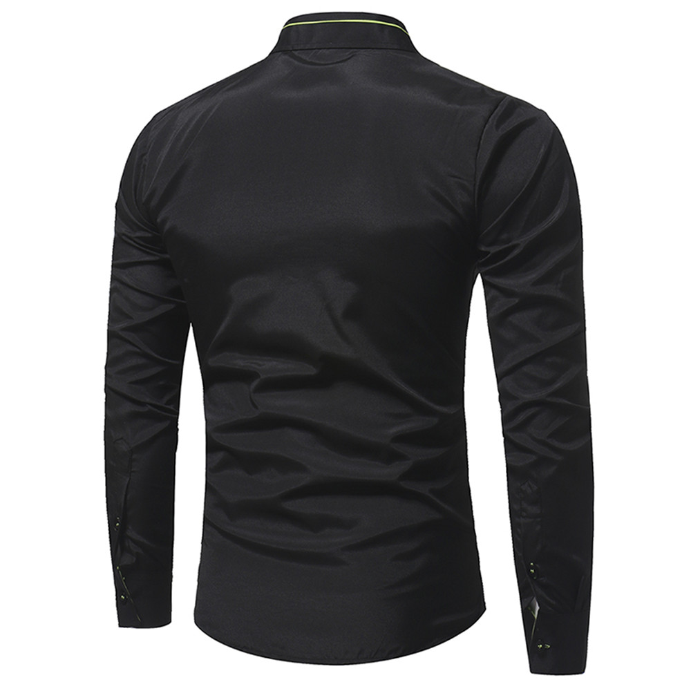 New Personalized Striped Lace Men's Casual Slim Long-Sleeve Shirt