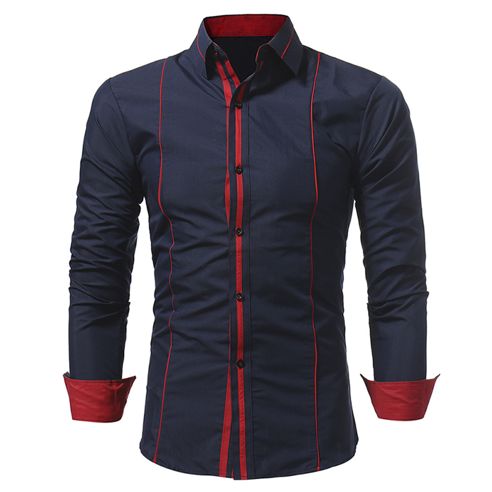 New Personalized Striped Lace Men's Casual Slim Long-Sleeve Shirt