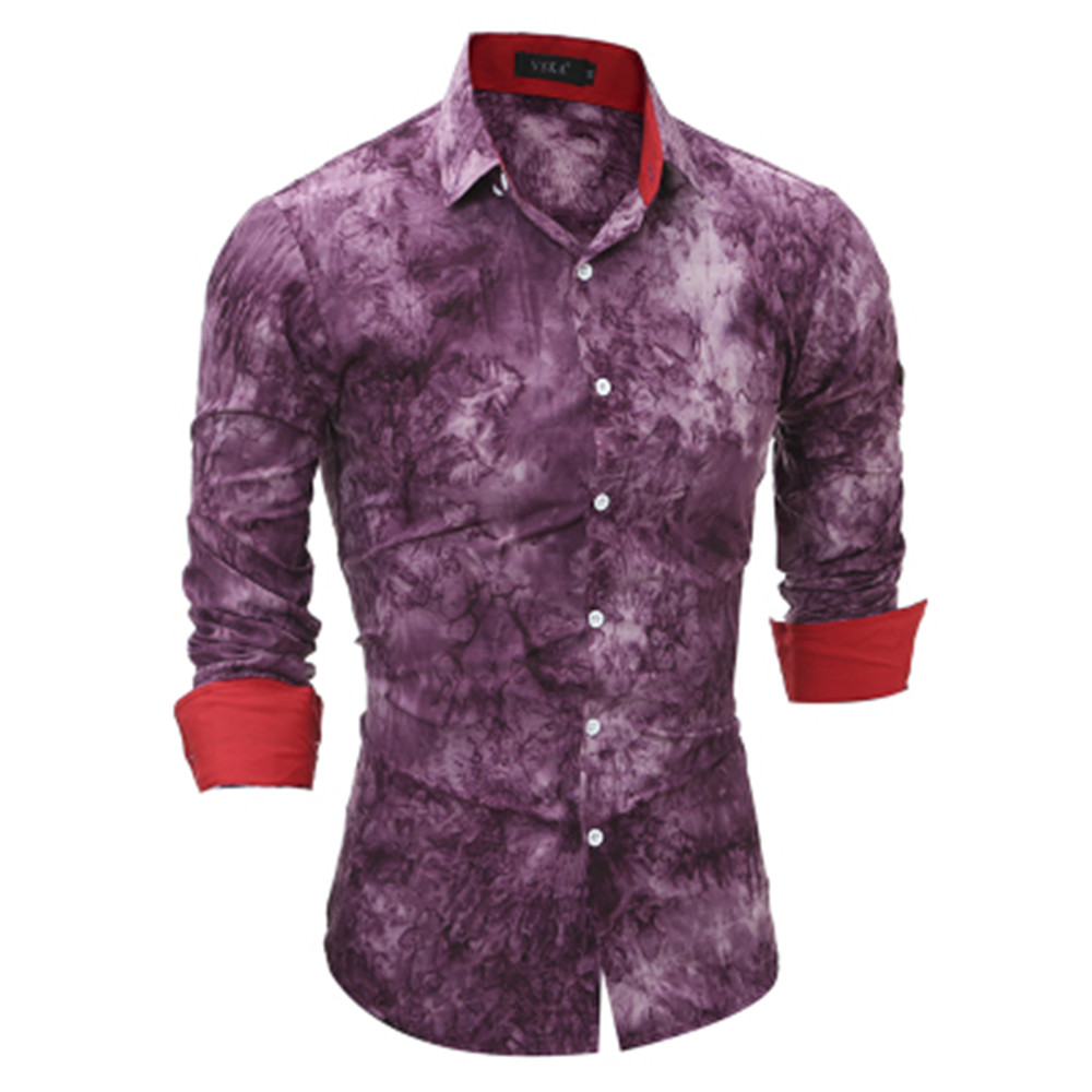 New High Quality 3D Tie Dye Men's Slim Casual Long Sleeve Shirt