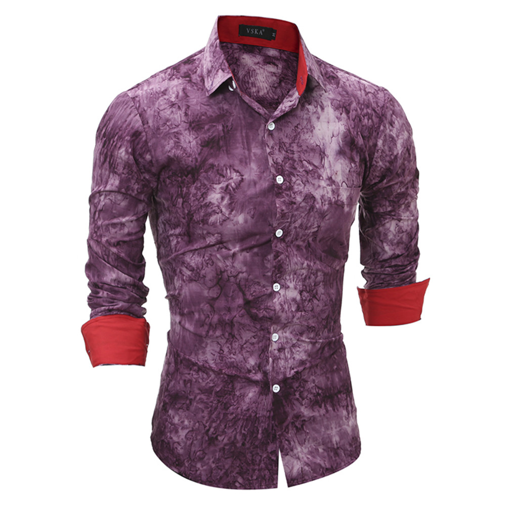 New High Quality 3D Tie Dye Men's Slim Casual Long Sleeve Shirt