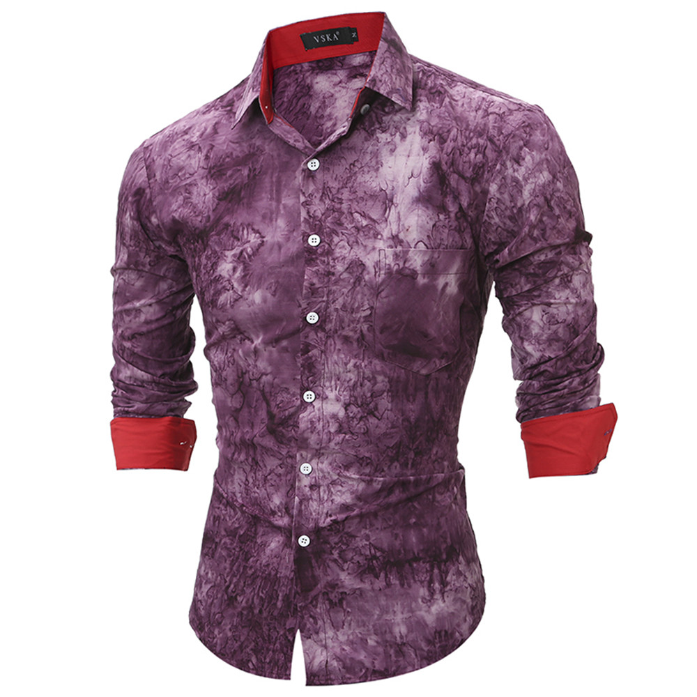 New High Quality 3D Tie Dye Men's Slim Casual Long Sleeve Shirt