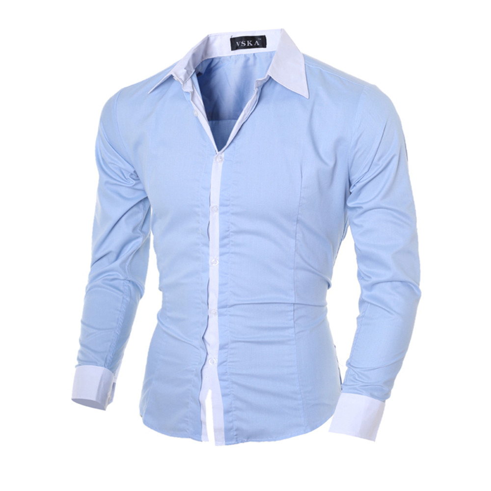 Classic Men's Fashion Slim Casual Color Collar Long-Sleeved Shirt