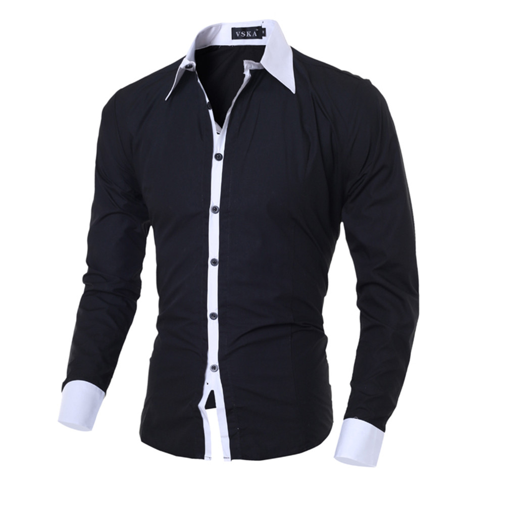 Classic Men's Fashion Slim Casual Color Collar Long-Sleeved Shirt