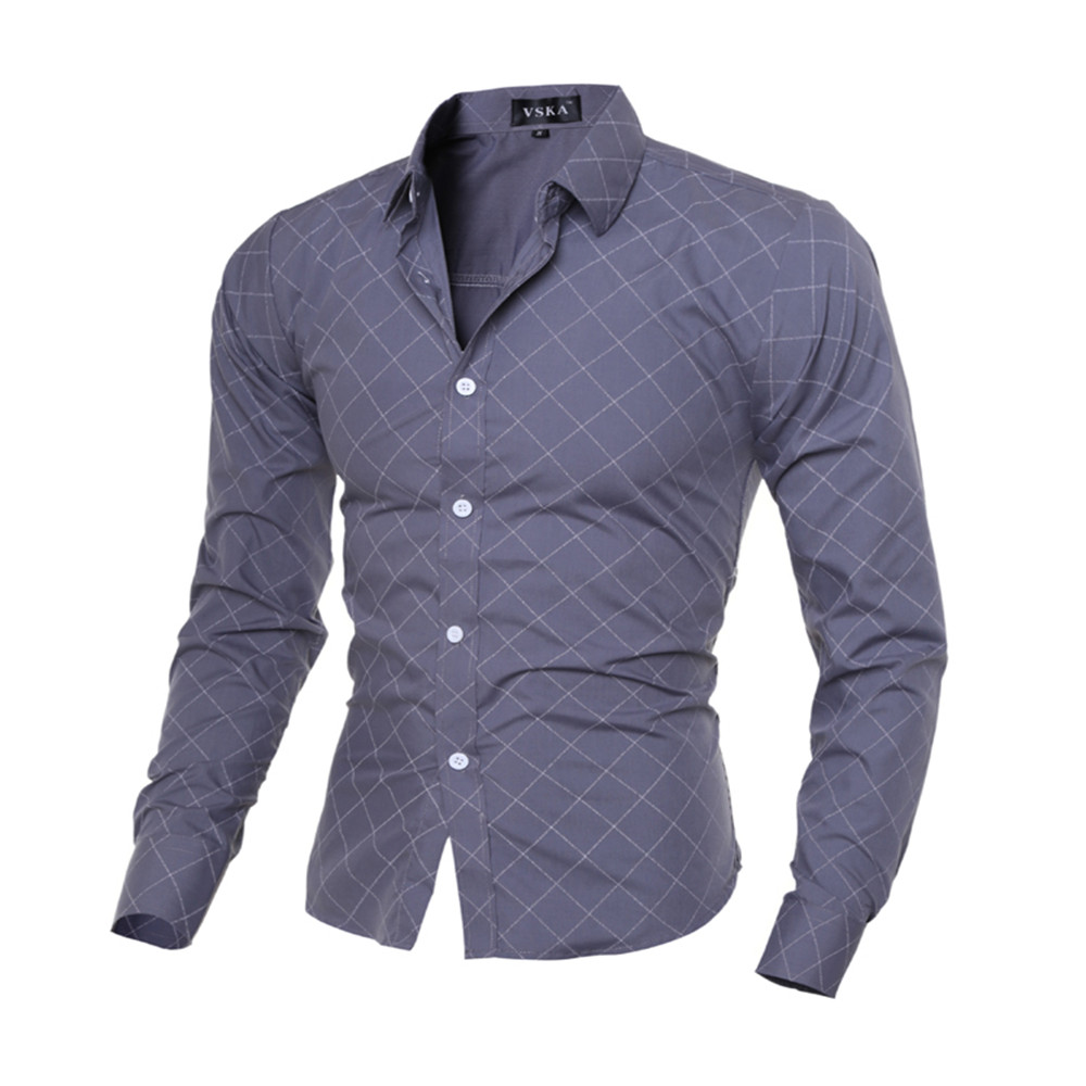 New Classical Lingerie Quilted Design Men's Casual Slim Long-Sleeve Shirt