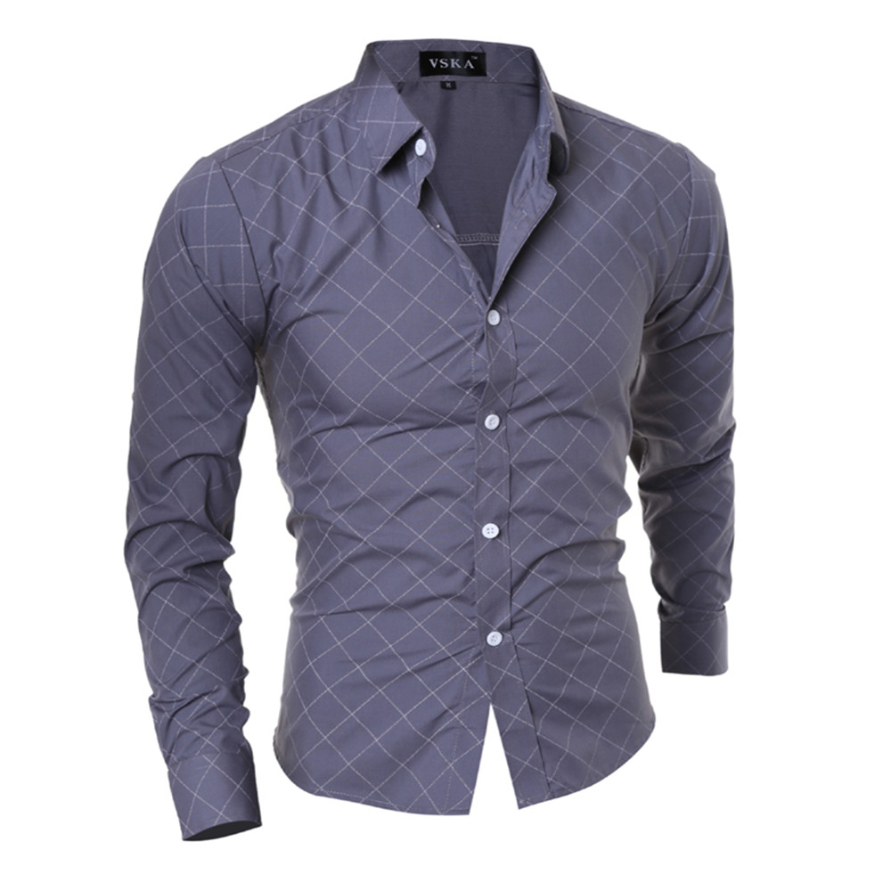 New Classical Lingerie Quilted Design Men's Casual Slim Long-Sleeve Shirt