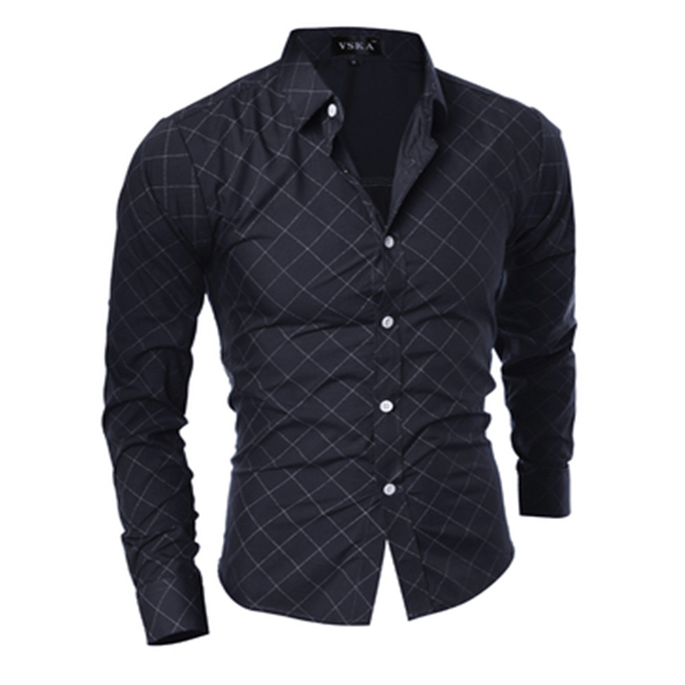 New Classical Lingerie Quilted Design Men's Casual Slim Long-Sleeve Shirt