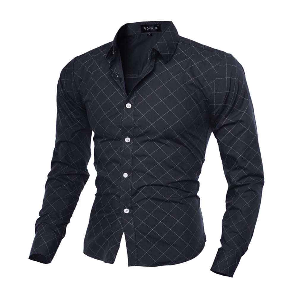 New Classical Lingerie Quilted Design Men's Casual Slim Long-Sleeve Shirt