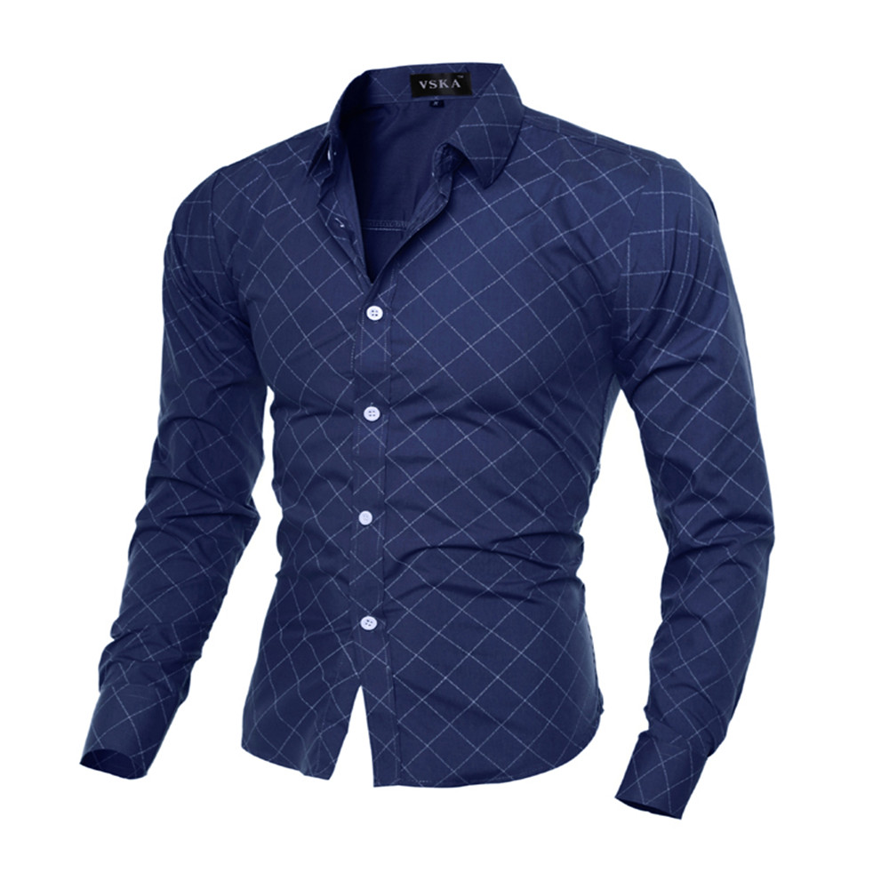 New Classical Lingerie Quilted Design Men's Casual Slim Long-Sleeve Shirt