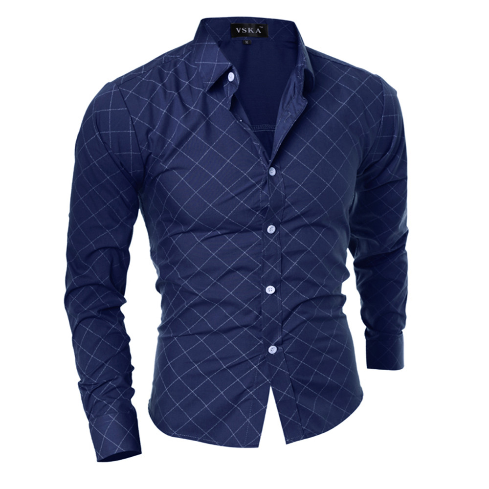 New Classical Lingerie Quilted Design Men's Casual Slim Long-Sleeve Shirt