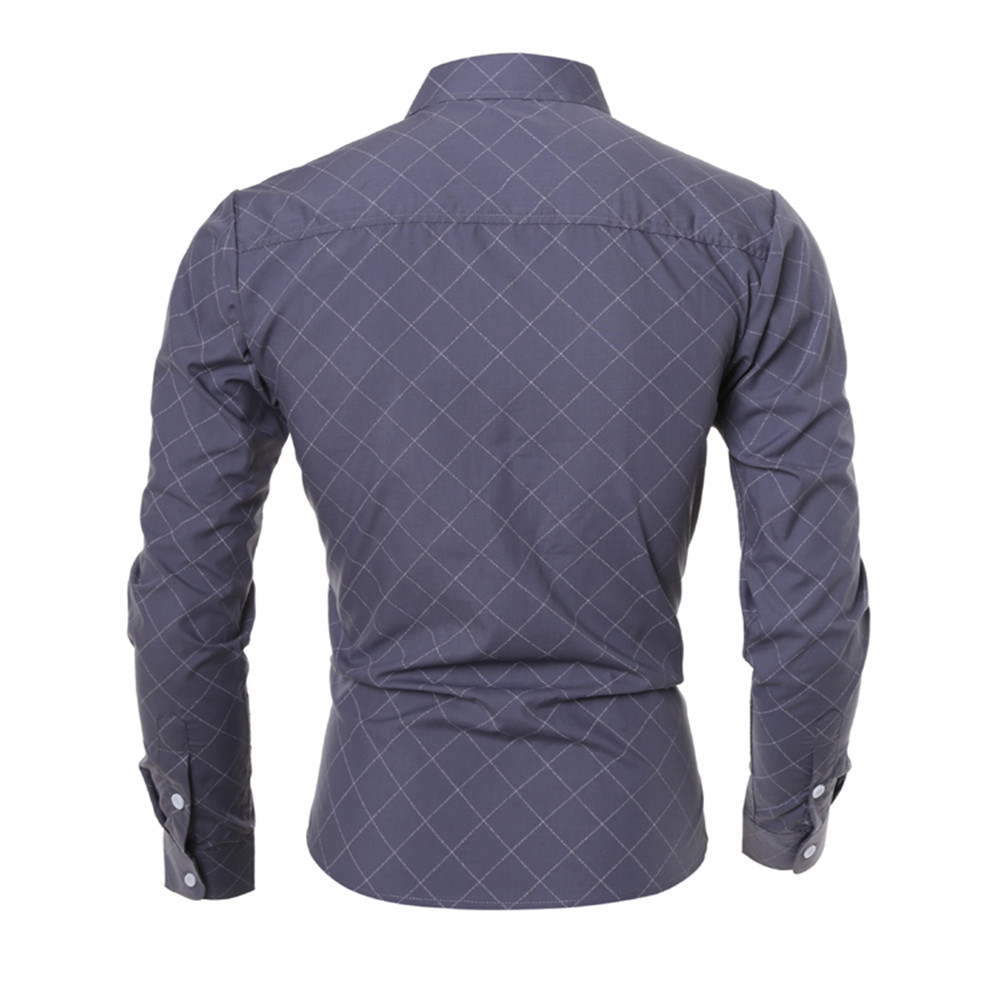 New Classical Lingerie Quilted Design Men's Casual Slim Long-Sleeve Shirt