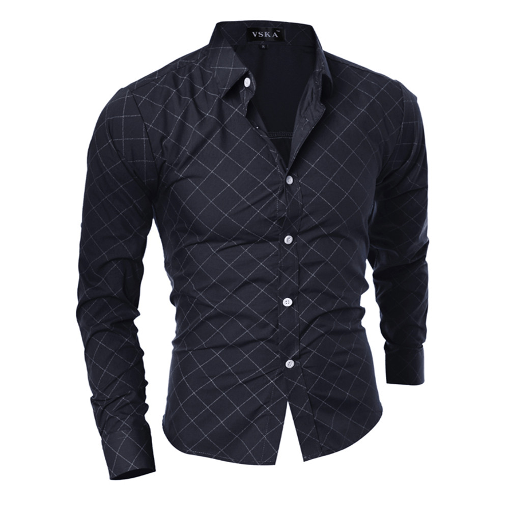 New Classical Lingerie Quilted Design Men's Casual Slim Long-Sleeve Shirt