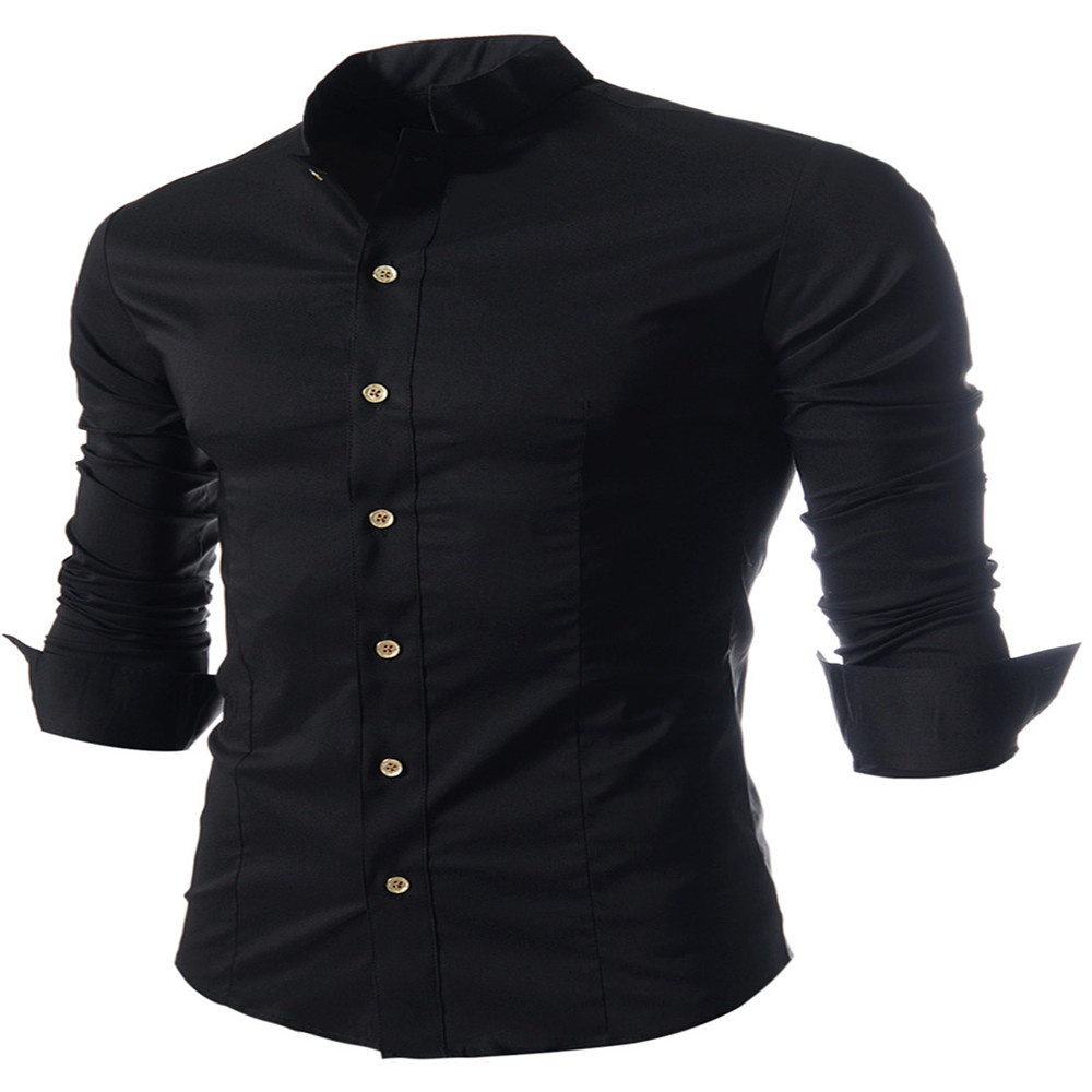 New Casual Small Collar Men's Long Sleeve Shirt - Black - 3R70434117 Size M