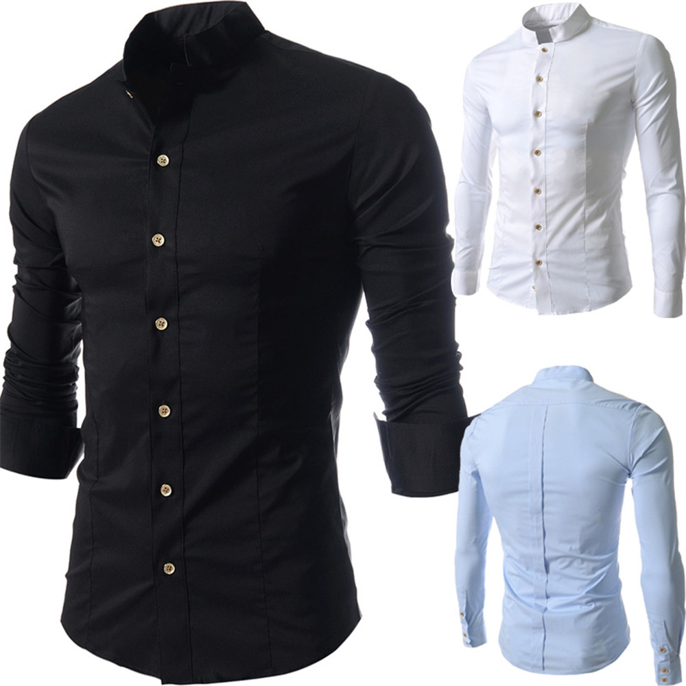 New Casual Small Collar Men's Long Sleeve Shirt