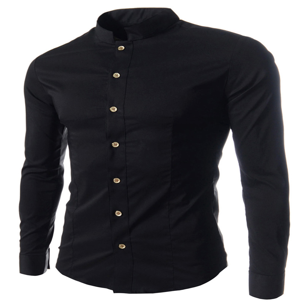 New Casual Small Collar Men's Long Sleeve Shirt