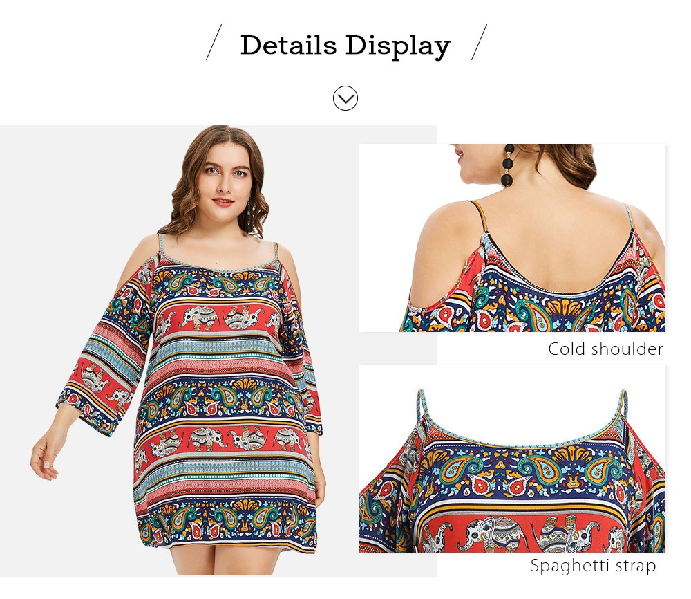 Plus Size Open Shoulder Ethnic Mini Dress