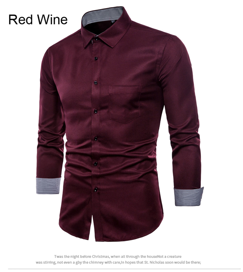 Spring Men's Long-Sleeved Shirt British Solid Color Wild Shirt T-Shirt