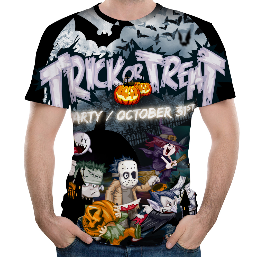 Summer New Funny Halloween Print Men's Round Neck Short Sleeve T-Shirt