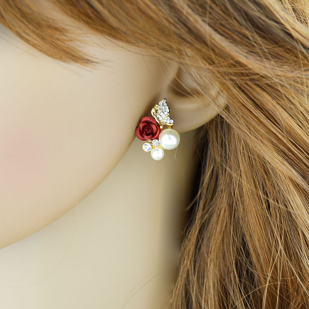 Rhinestone Simulated-pearl and Flower Shape Flower Earrings