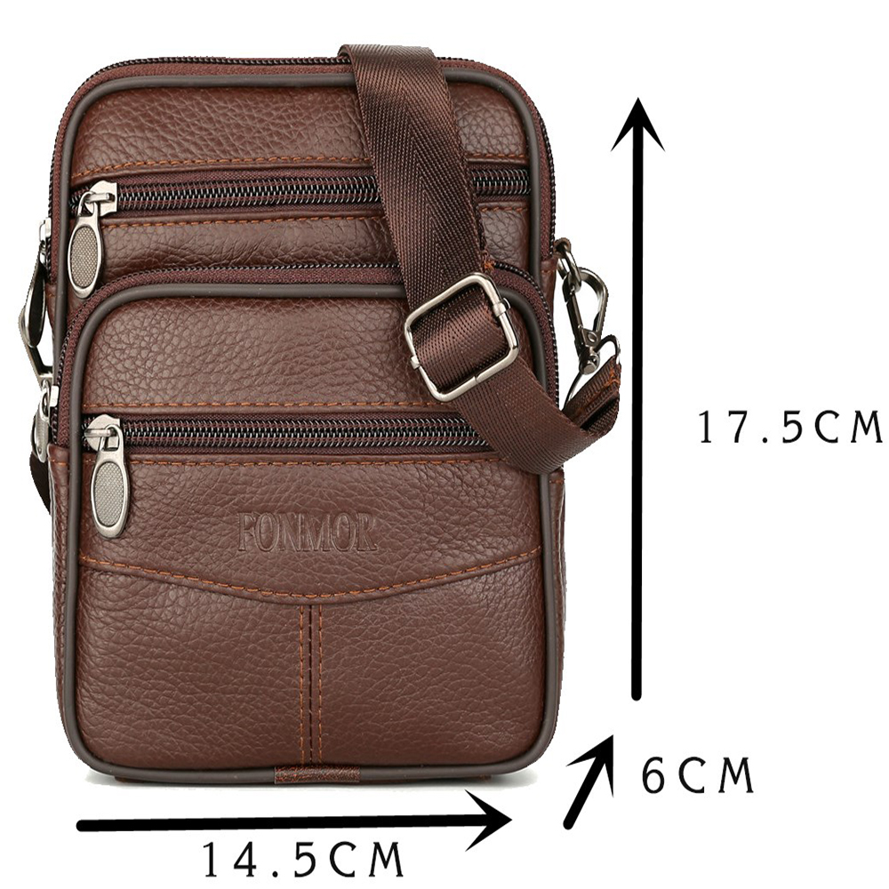 Mini Genuine Leather Messenger Bags For Men Vintage Small Mobile Cell Phone Case