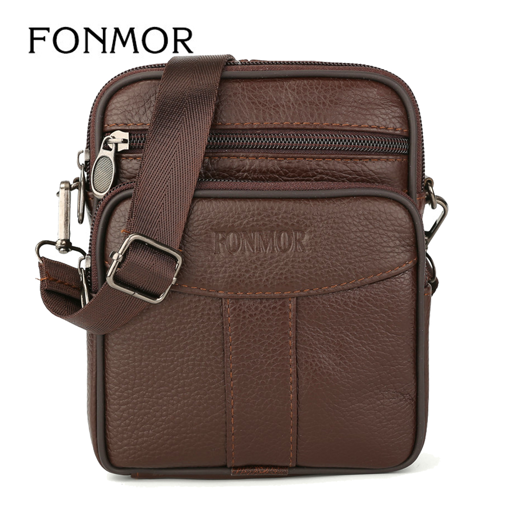 Classic Men Cowhide Leather Messenger Mini Mobile Phone Crossbody Bag