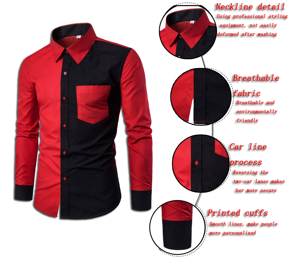 Long Sleeve Contrast Color Casual Men's Stitching Shirt