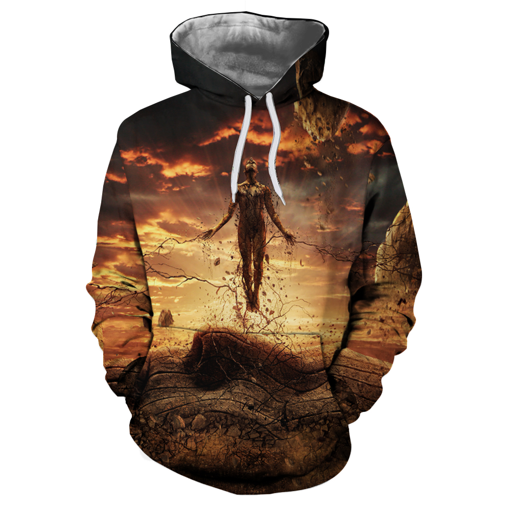 2018 New 3D Printing Fashion Loose Men's Hooded Sweatshirt