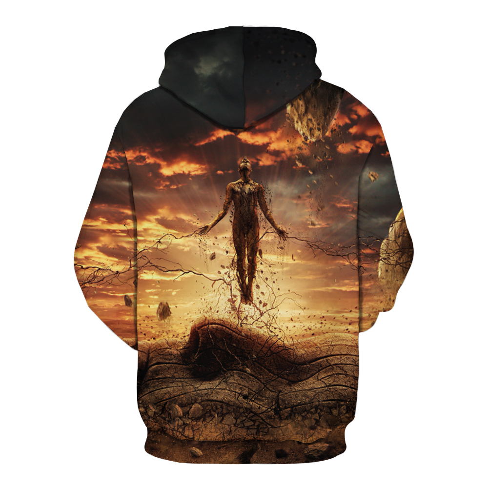 2018 New 3D Printing Fashion Loose Men's Hooded Sweatshirt