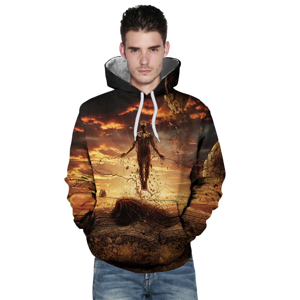 2018 New 3D Printing Fashion Loose Men's Hooded Sweatshirt