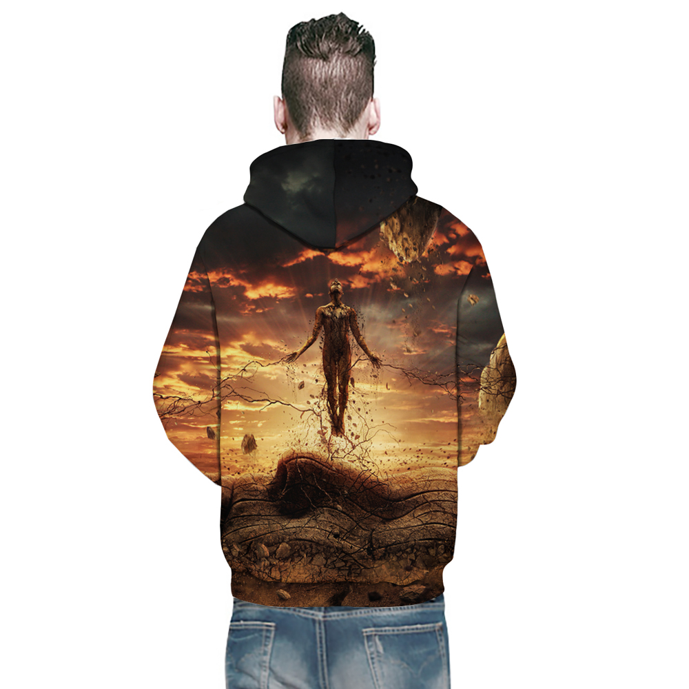 2018 New 3D Printing Fashion Loose Men's Hooded Sweatshirt