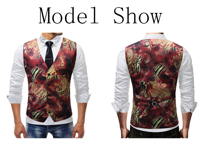 Filigree Print V Neck Back Belt Waistcoat