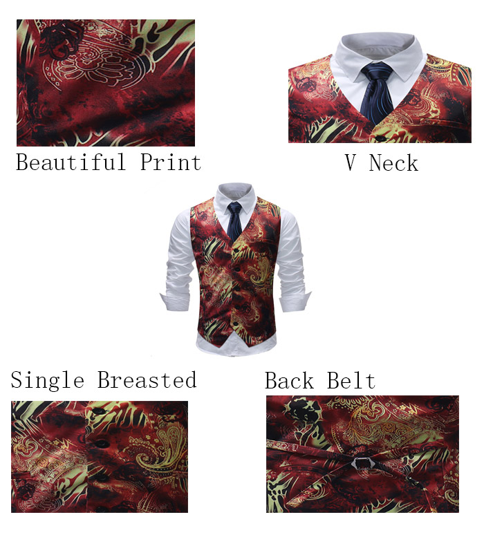 Filigree Print V Neck Back Belt Waistcoat