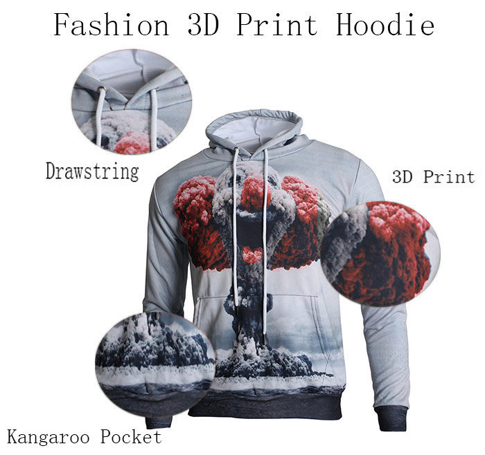3D Mushroom Cloud Print Pullover Hoodie