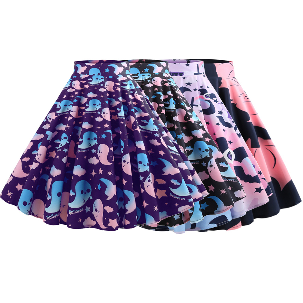Hepburn Vintage Series Women Skirt Spring And Summer Halloween Ghost&Bat Printing Design Corset Retro Skirt