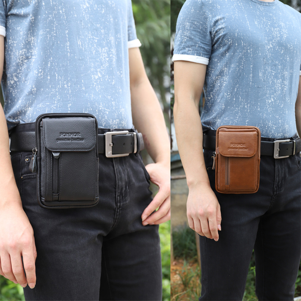 Luxury Genuine Leather Multifunction Crossbody Waist Bag for Men