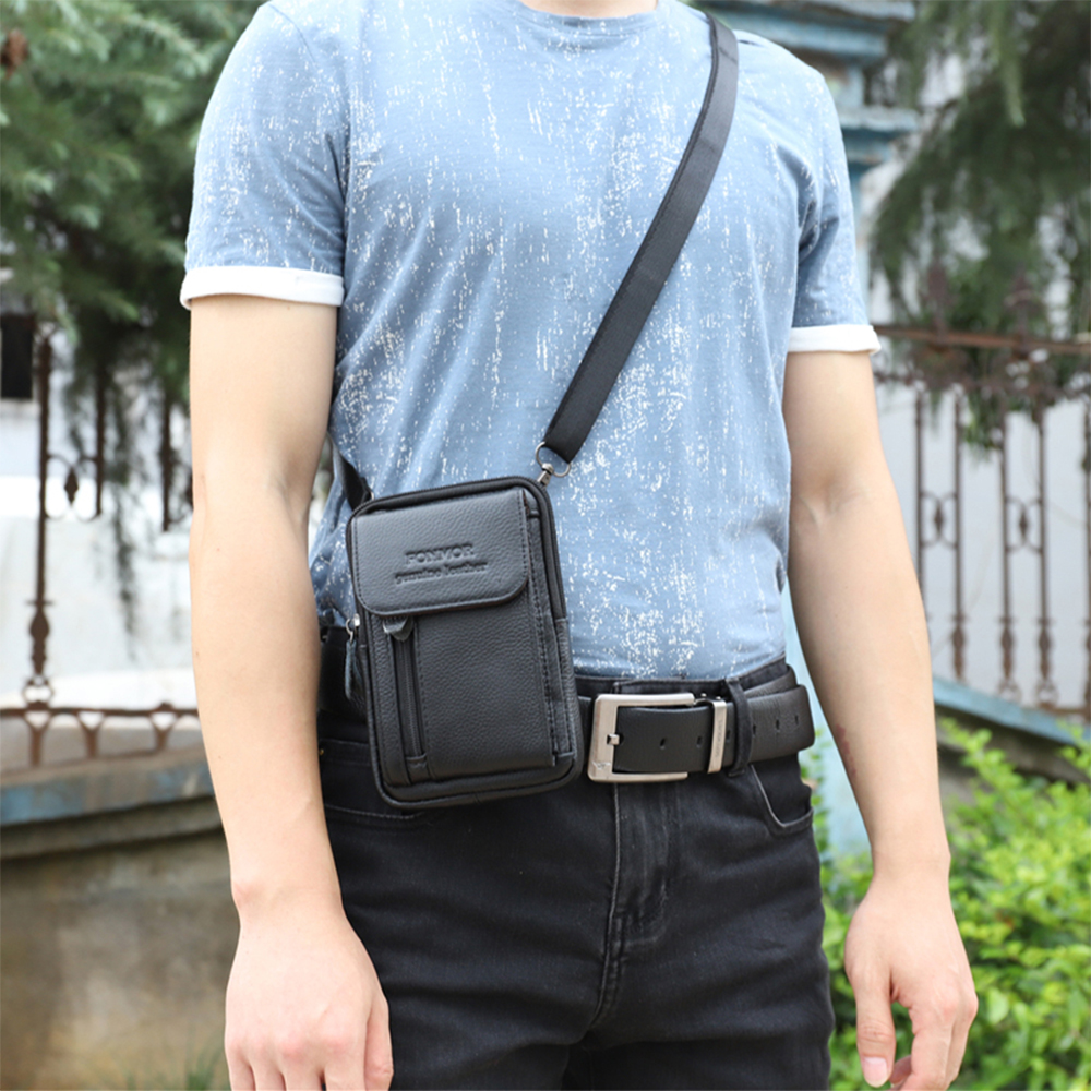 Luxury Genuine Leather Multifunction Crossbody Waist Bag for Men