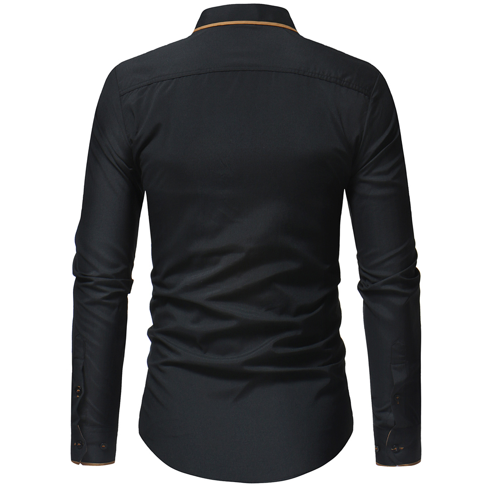 Fashion Classic Contrast Color Double Collar Men's Casual Slim Long Sleeve Shirt