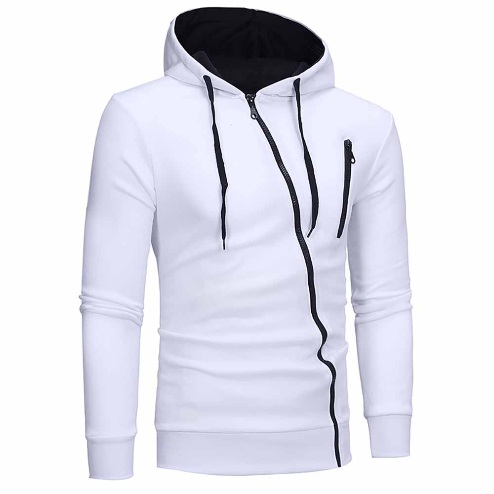 Fashion Classic Diagonal Zipper Men's Casual Slim Hooded Cardigan Sweater