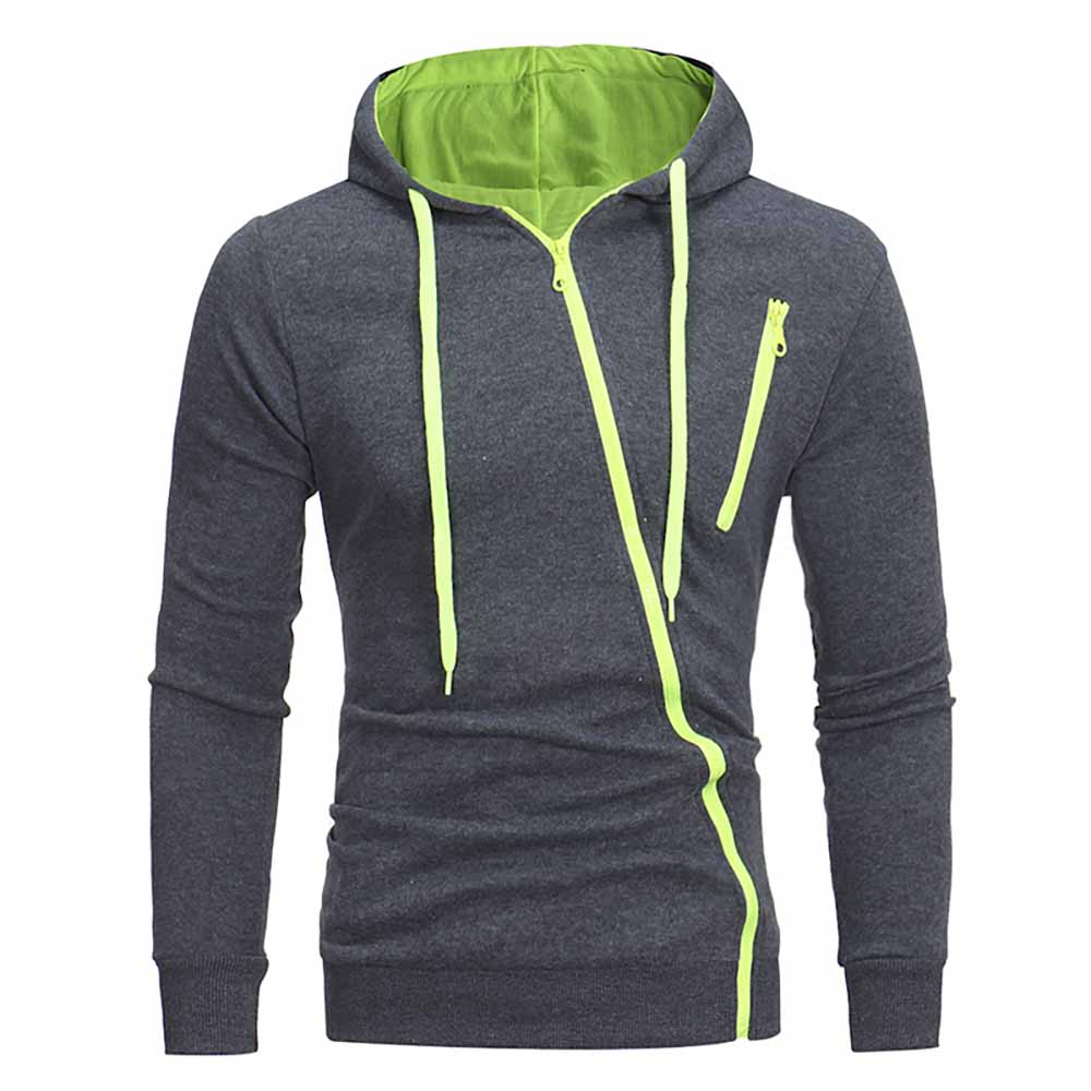 Fashion Classic Diagonal Zipper Men's Casual Slim Hooded Cardigan Sweater