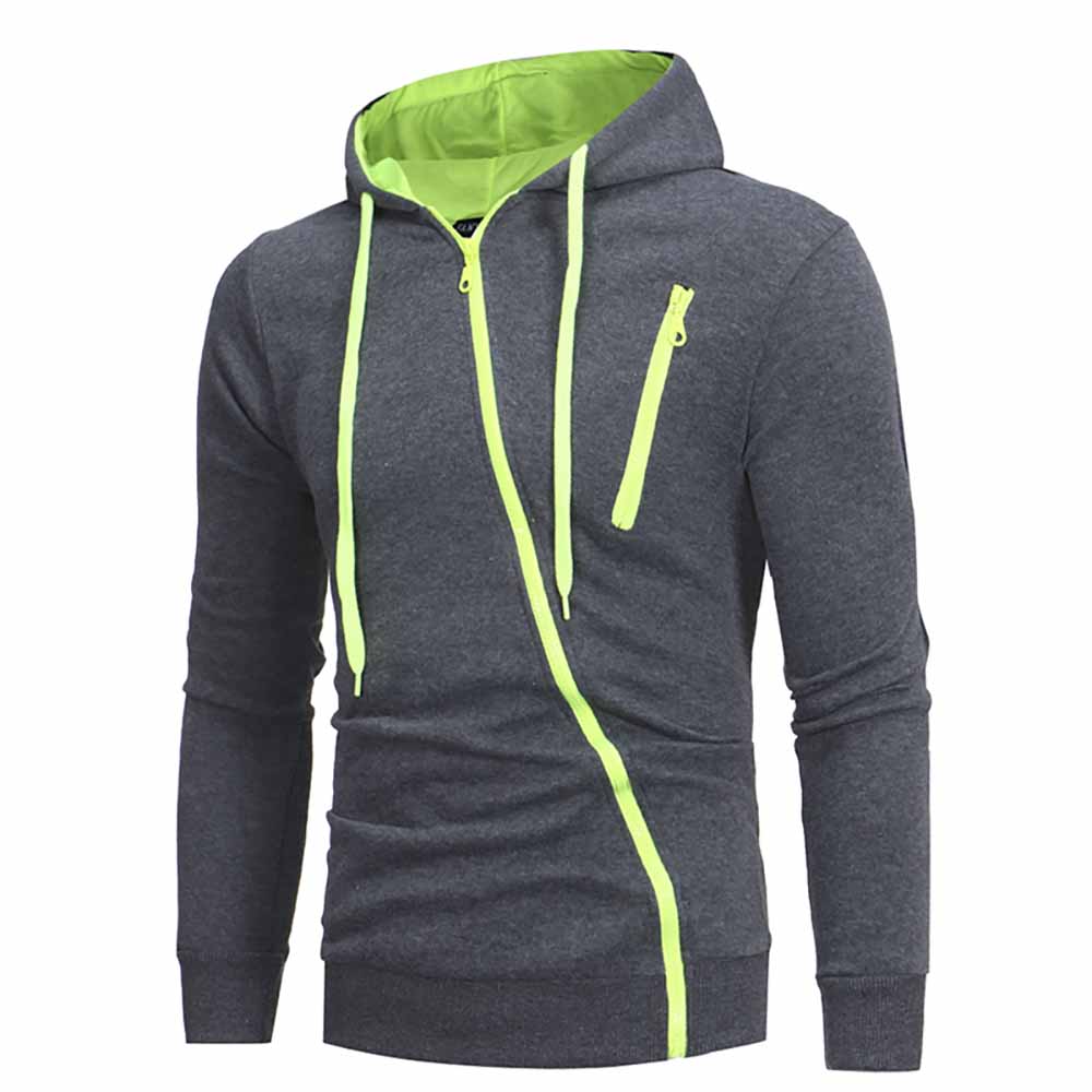 Fashion Classic Diagonal Zipper Men's Casual Slim Hooded Cardigan Sweater