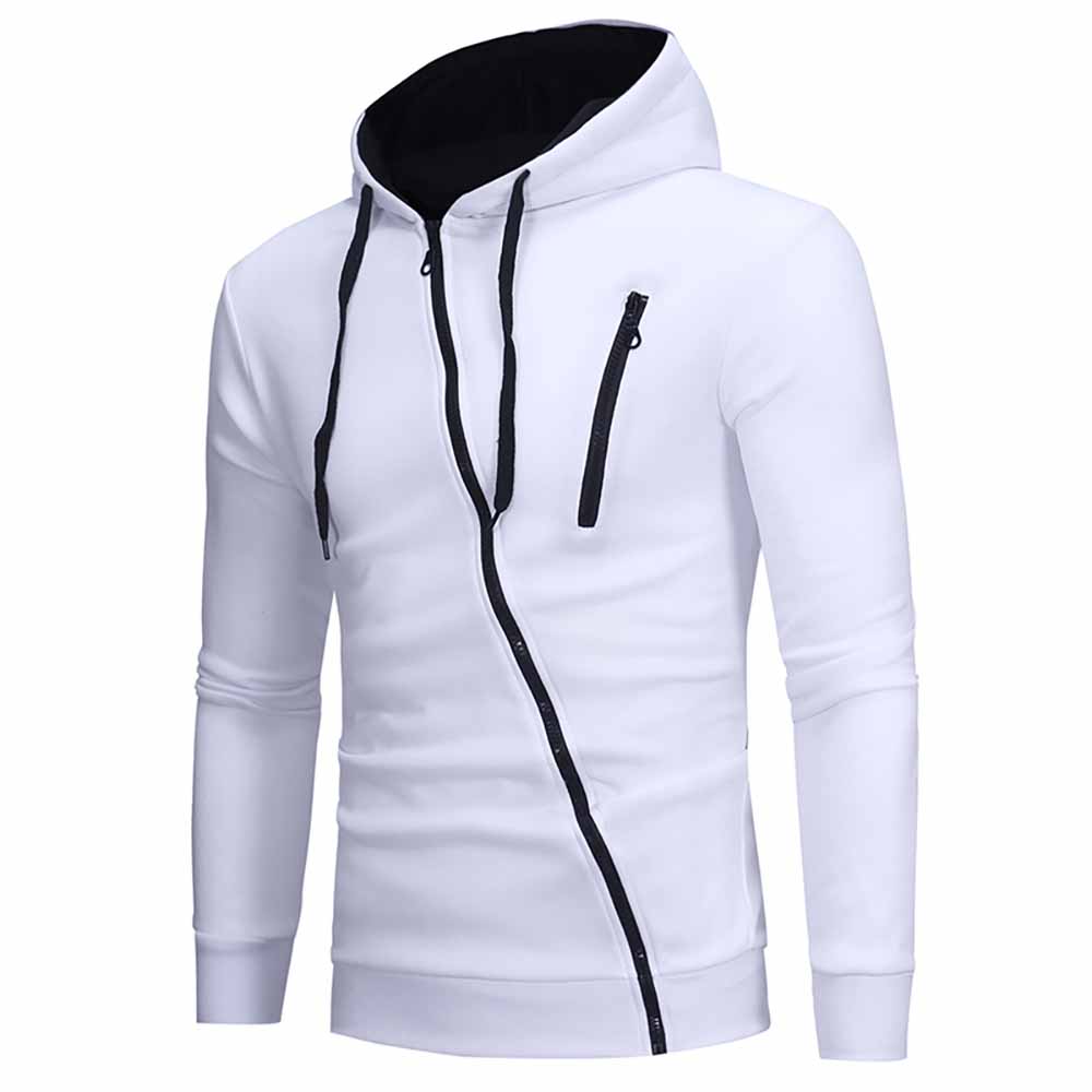 Fashion Classic Diagonal Zipper Men's Casual Slim Hooded Cardigan Sweater