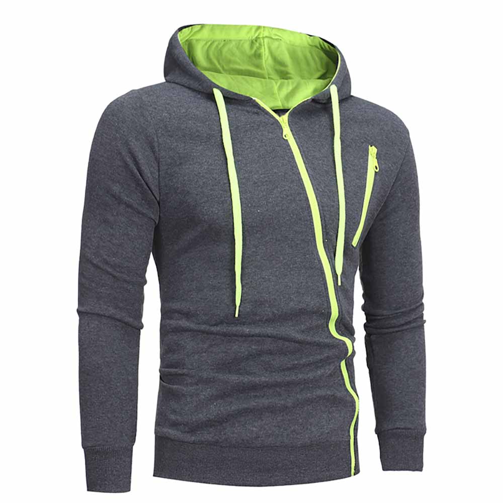 Fashion Classic Diagonal Zipper Men's Casual Slim Hooded Cardigan Sweater